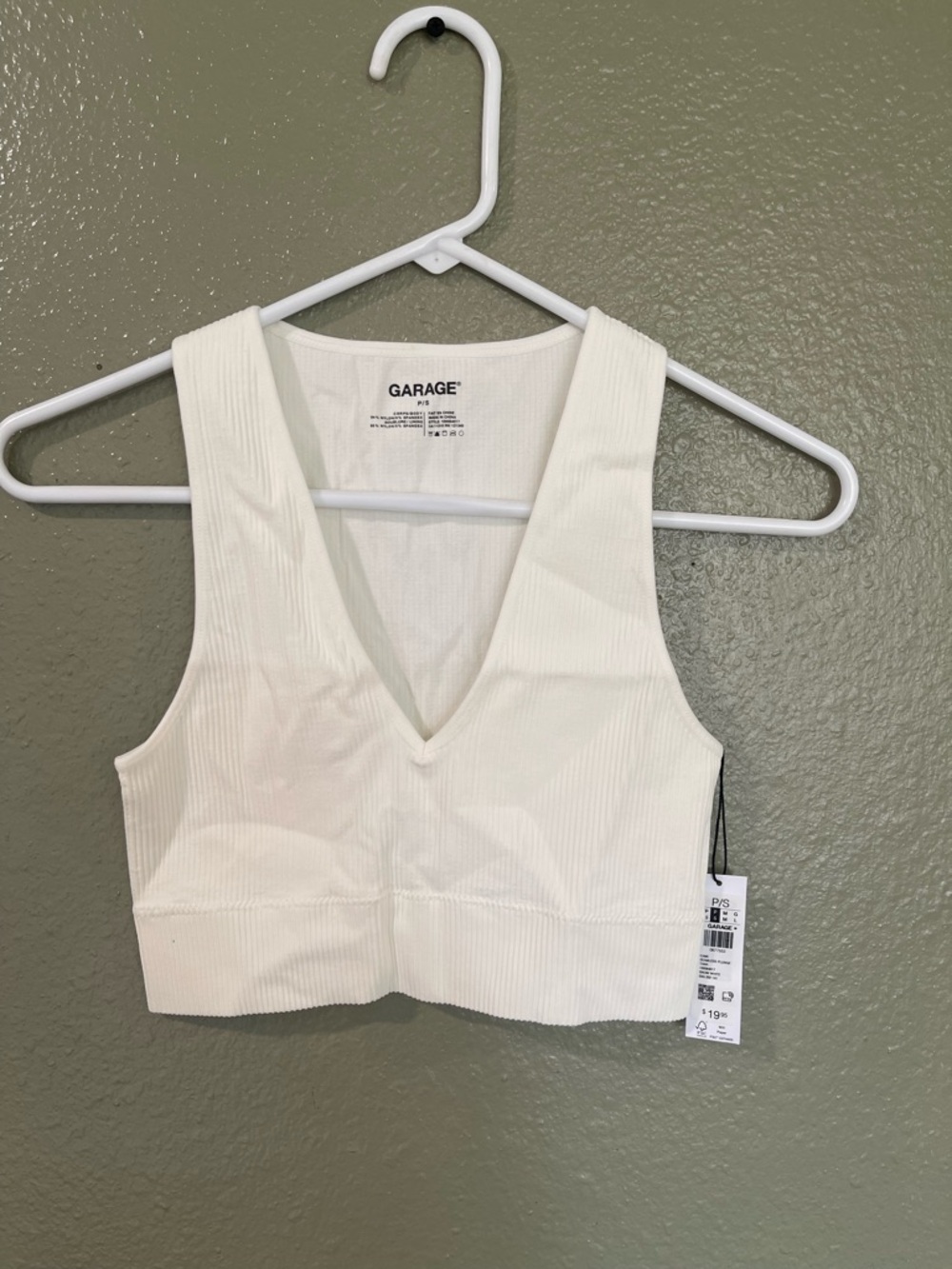 Garage White Ribbed V-Neck Crop Top